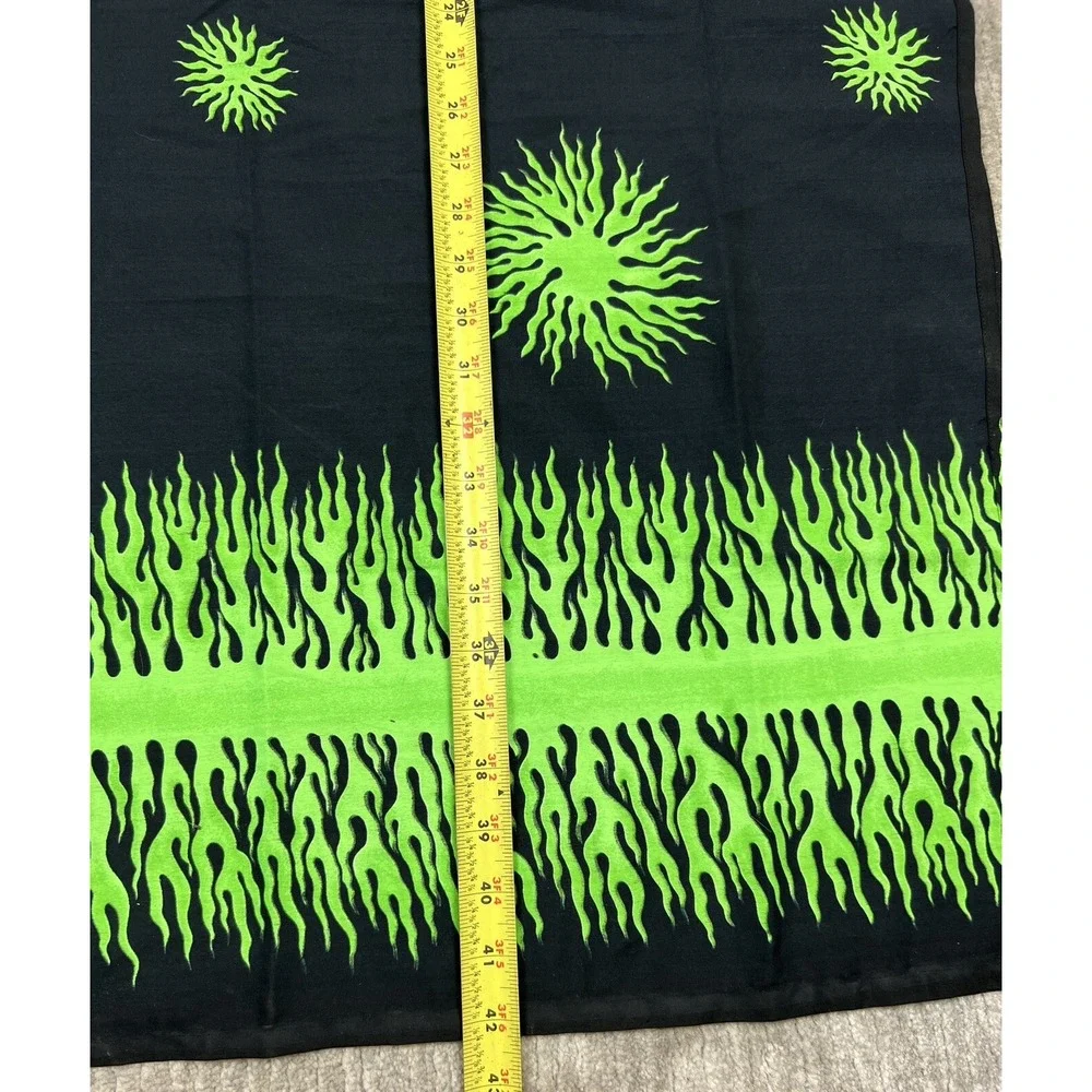 Rima Kaftan Cover Up Women OS Green Black Sunburst Flame Graphic Side Tie Poncho